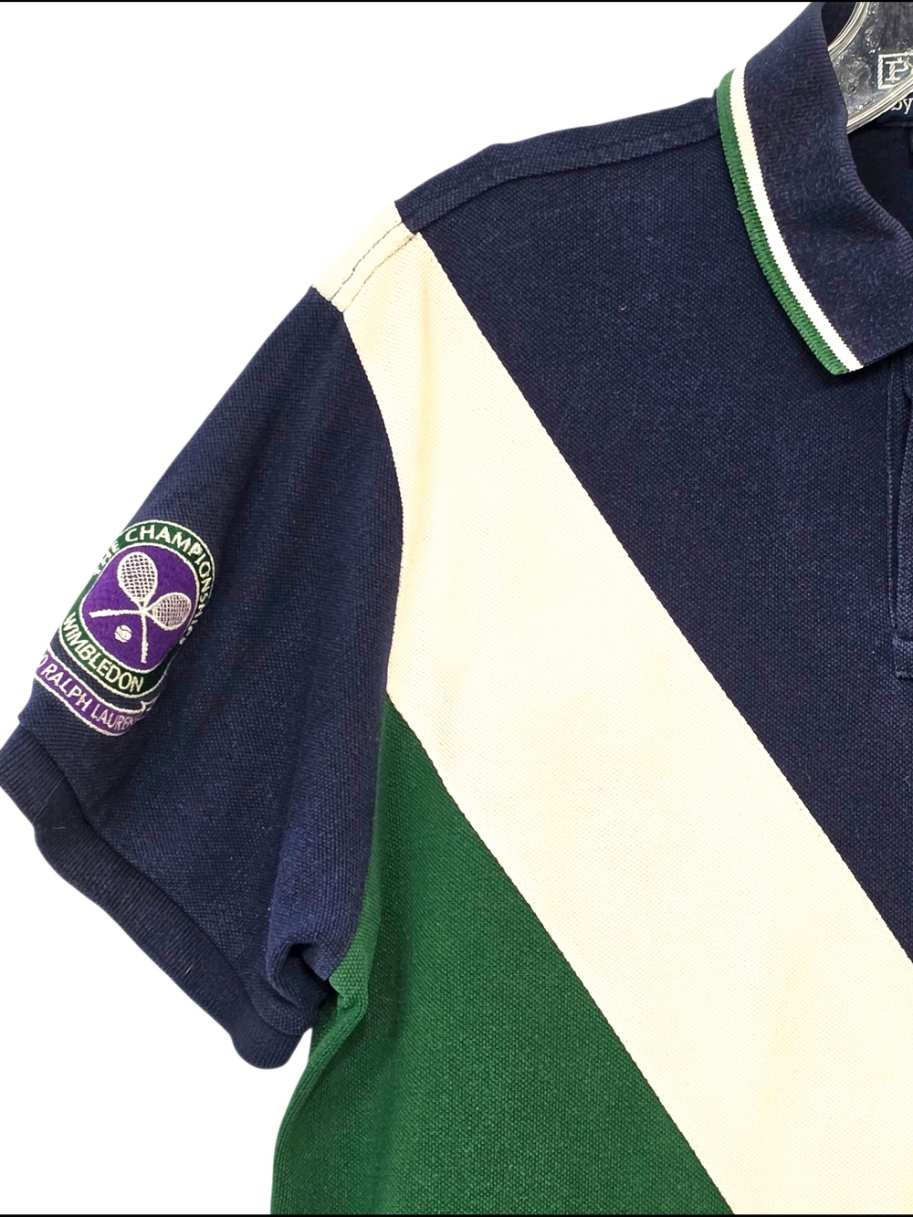 Polo Ralph Lauren Wimbledon Custom Fit Navy Green White Colorblock Polo Shirt - Picture 3 of 16